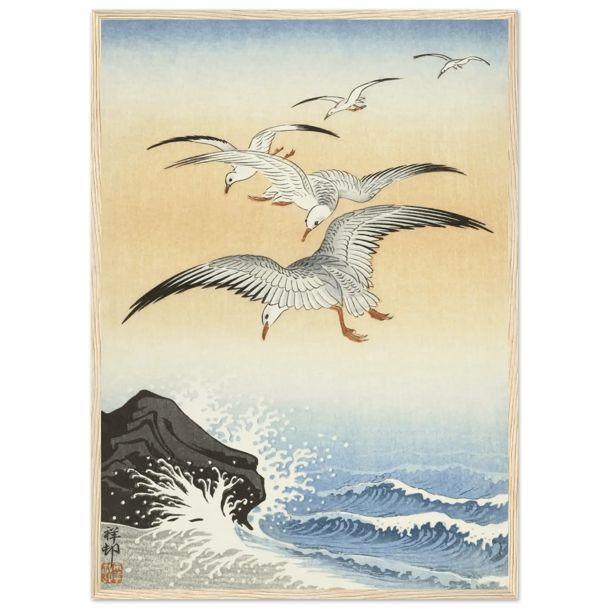 Möwen über stürmischem Meer - Gerahmte Eleganz - HINORI