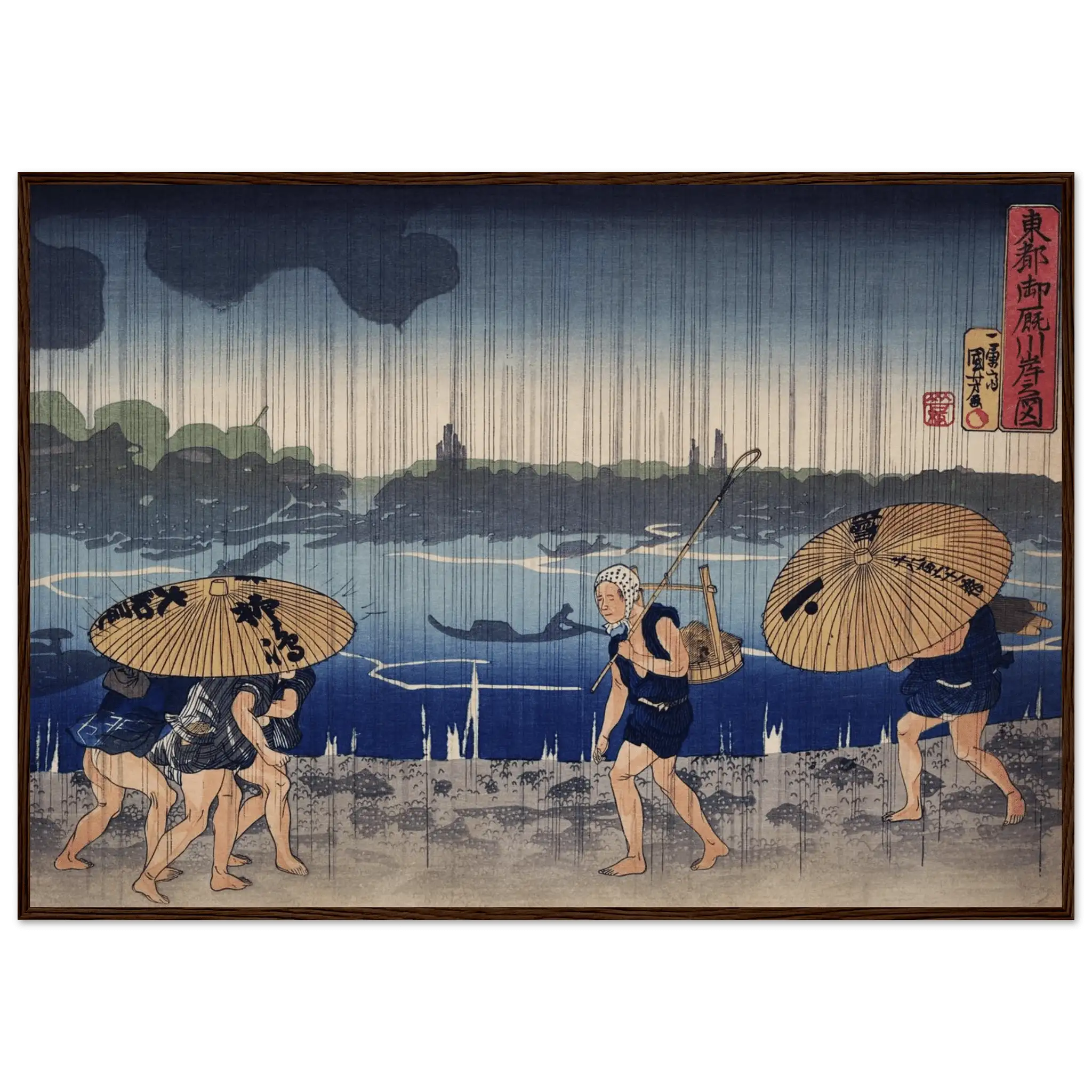 Regen am Sumida - Fluss - Gerahmte Eleganz - HINORI