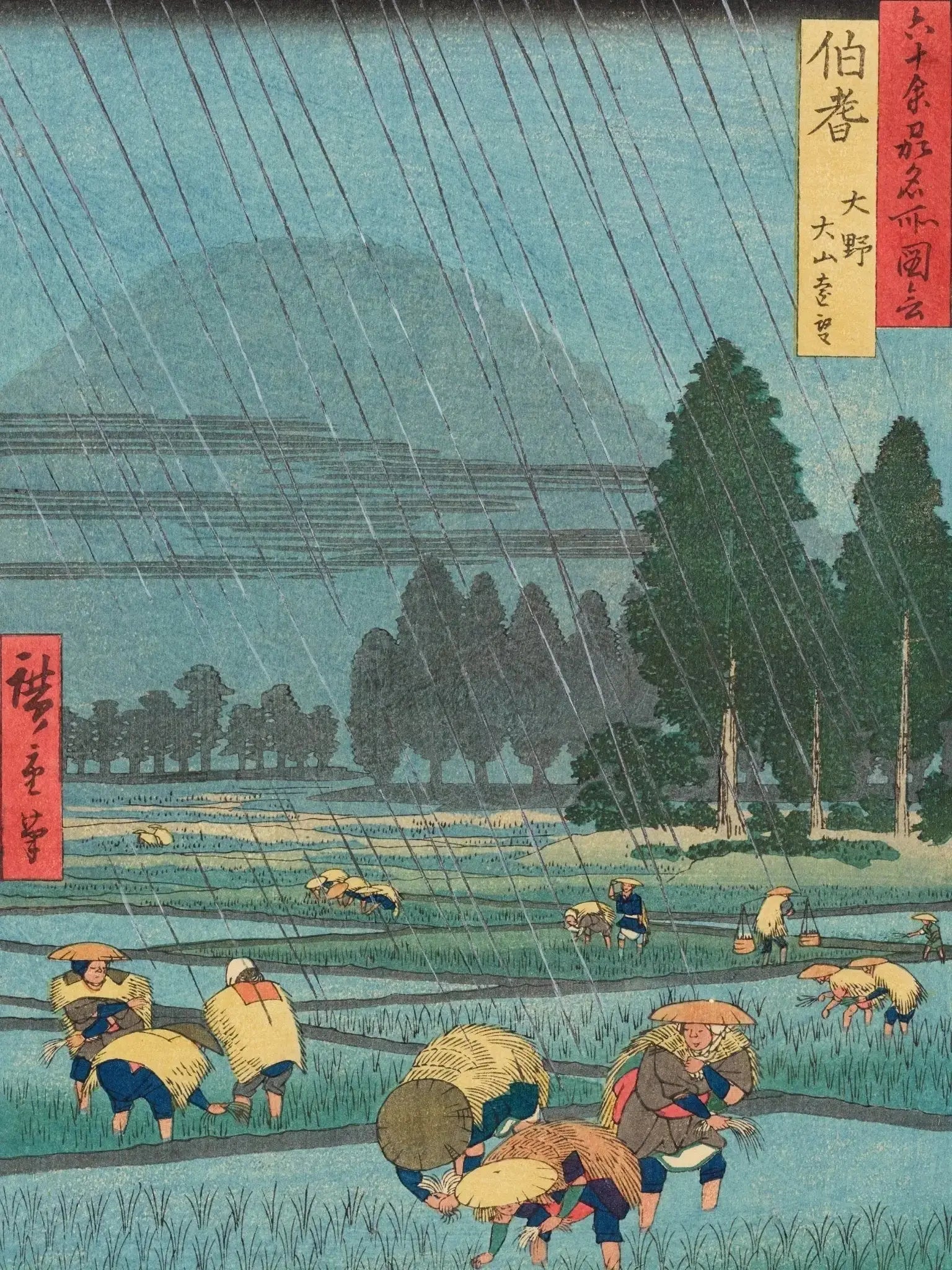 Regen über den Reisfeldern - Gerahmte Eleganz - HINORI