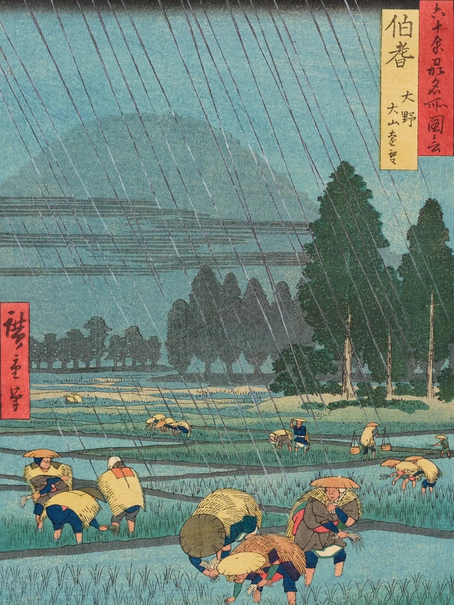 Regen über den Reisfeldern - Gerahmte Eleganz - HINORI