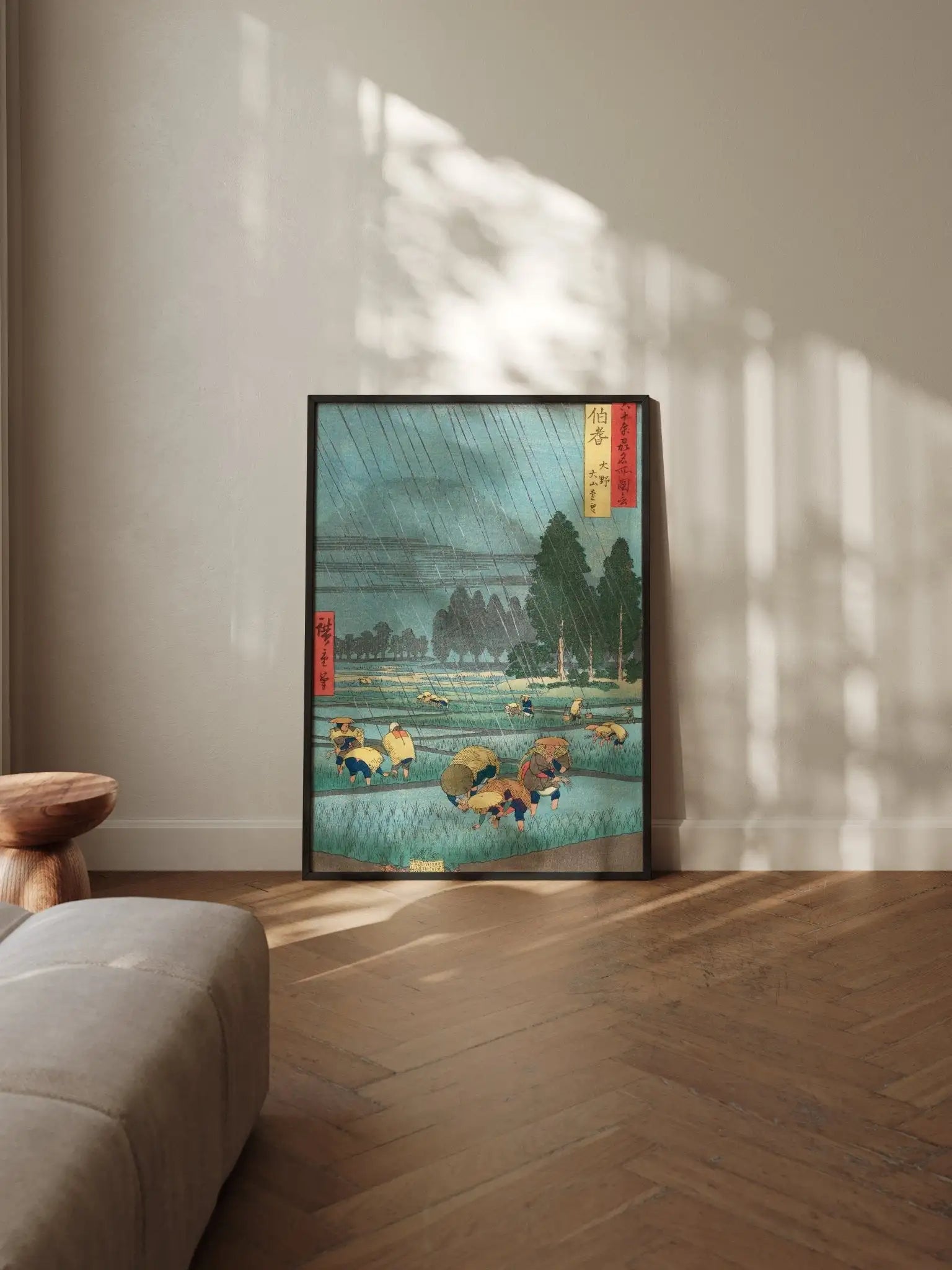 Regen über den Reisfeldern - Gerahmte Eleganz - HINORI