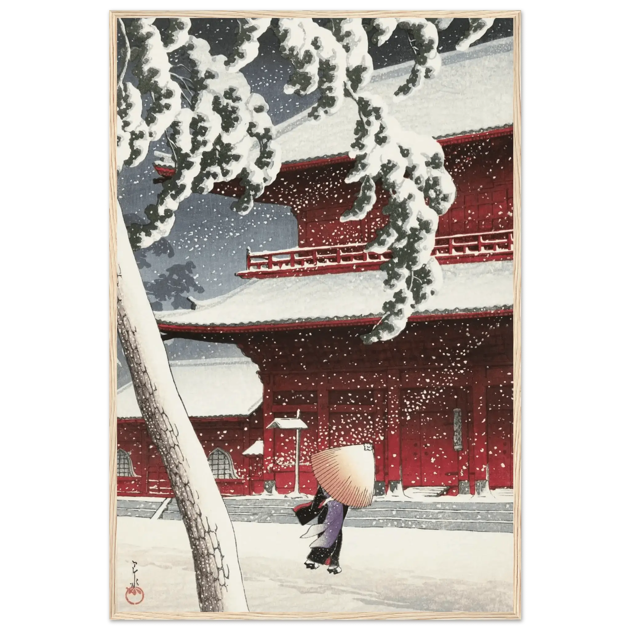 Schnee am Zojoji - Schrein in Shiba - Gerahmte Eleganz - HINORI