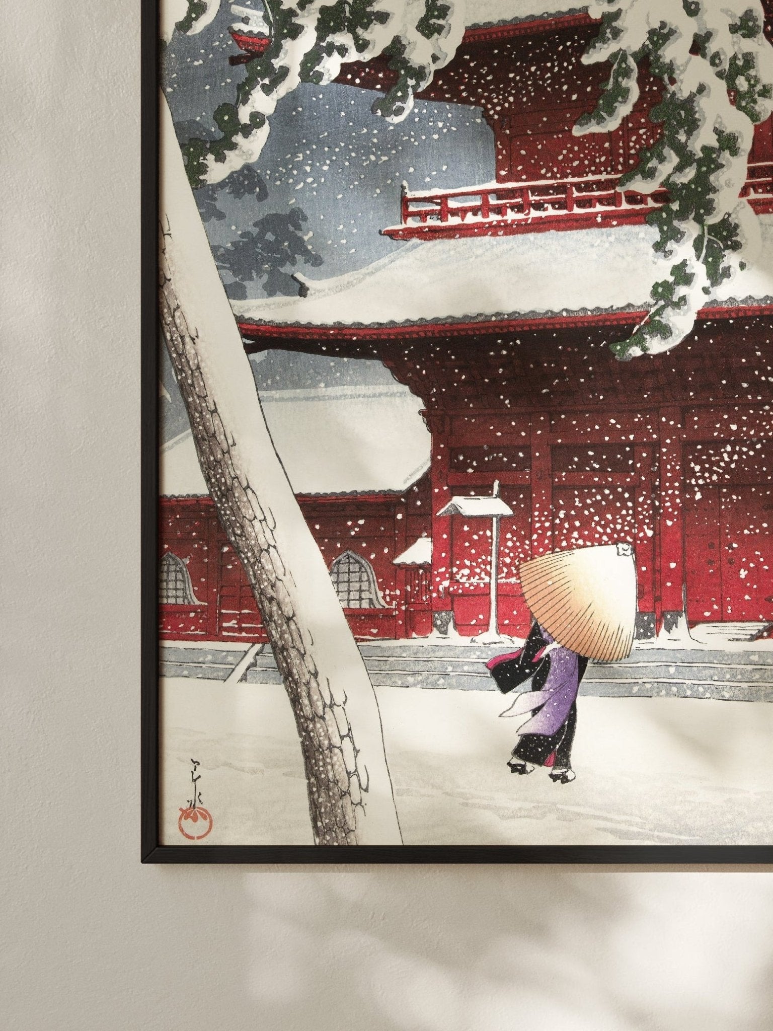 Schnee am Zojoji - Schrein in Shiba - Gerahmte Eleganz - HINORI