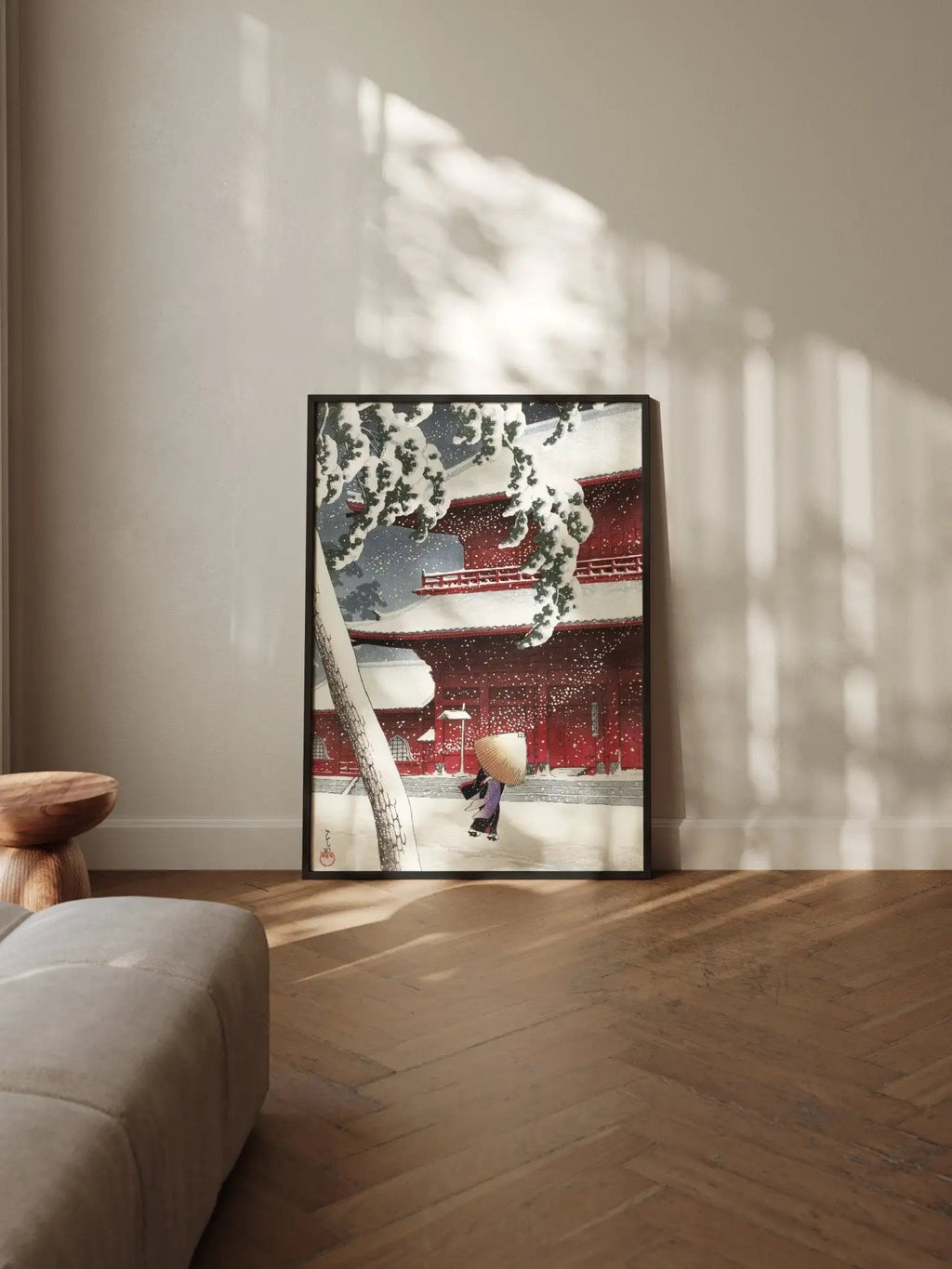 Schnee am Zojoji - Schrein in Shiba - Gerahmte Eleganz - HINORI