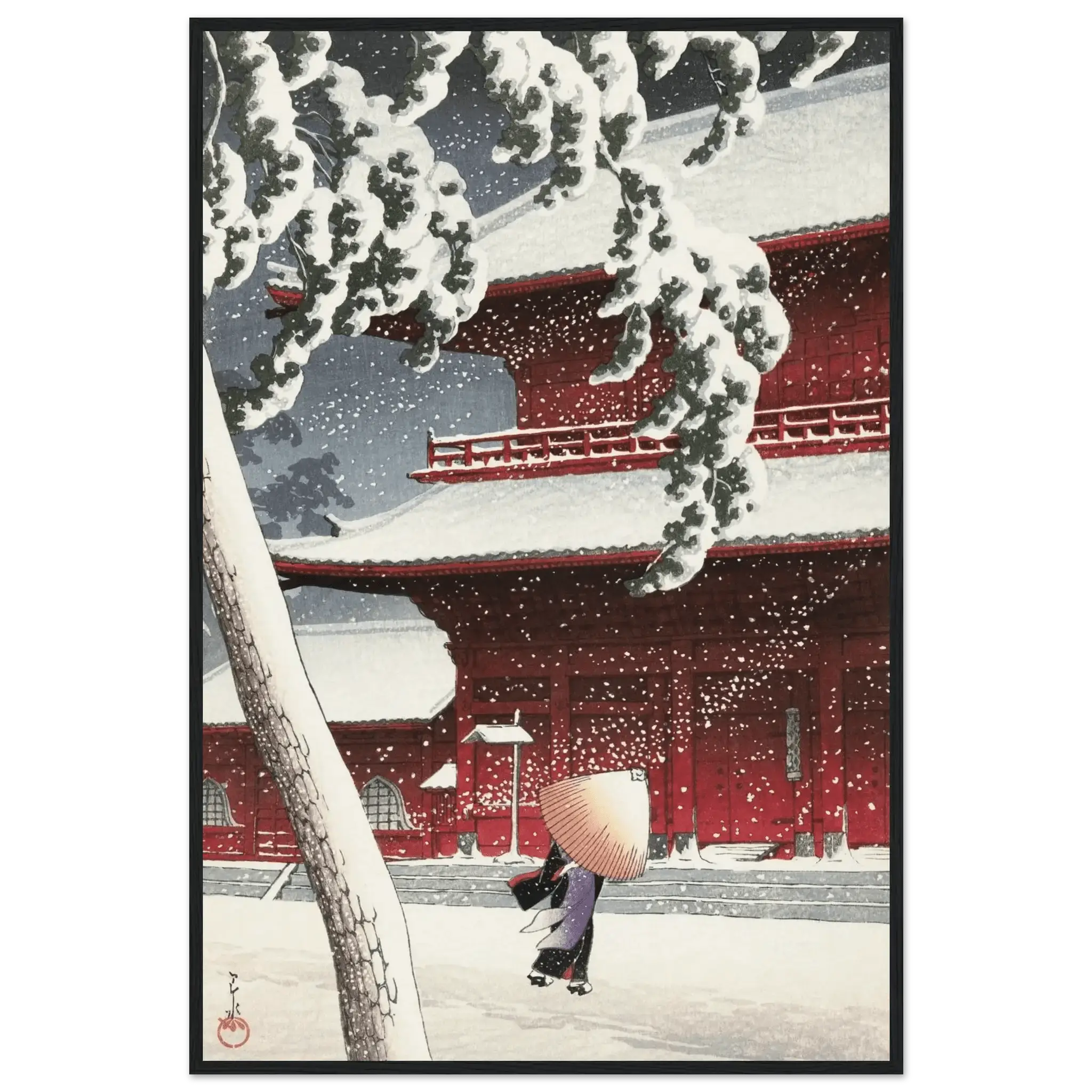 Schnee am Zojoji - Schrein in Shiba - Gerahmte Eleganz - HINORI