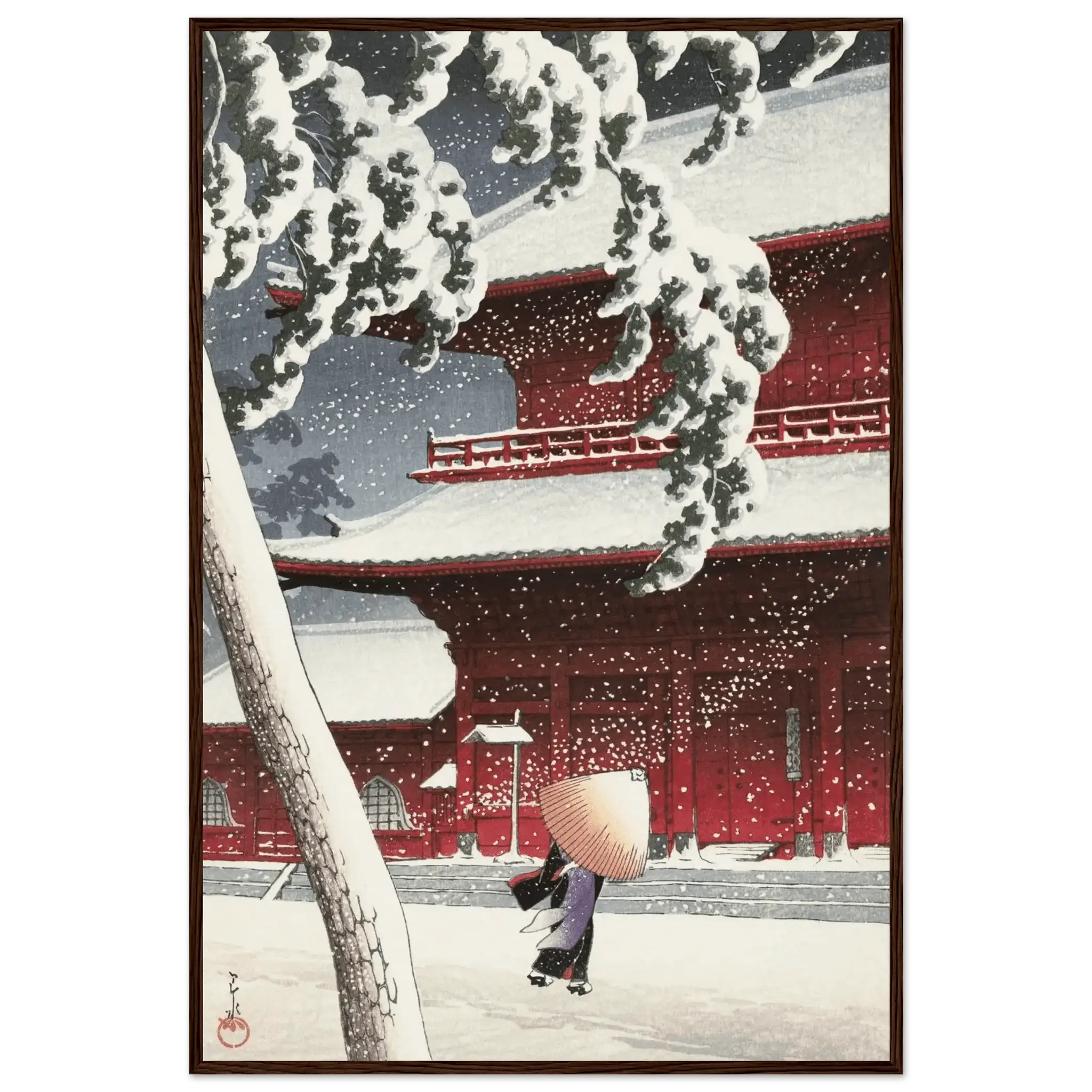 Schnee am Zojoji - Schrein in Shiba - Gerahmte Eleganz - HINORI