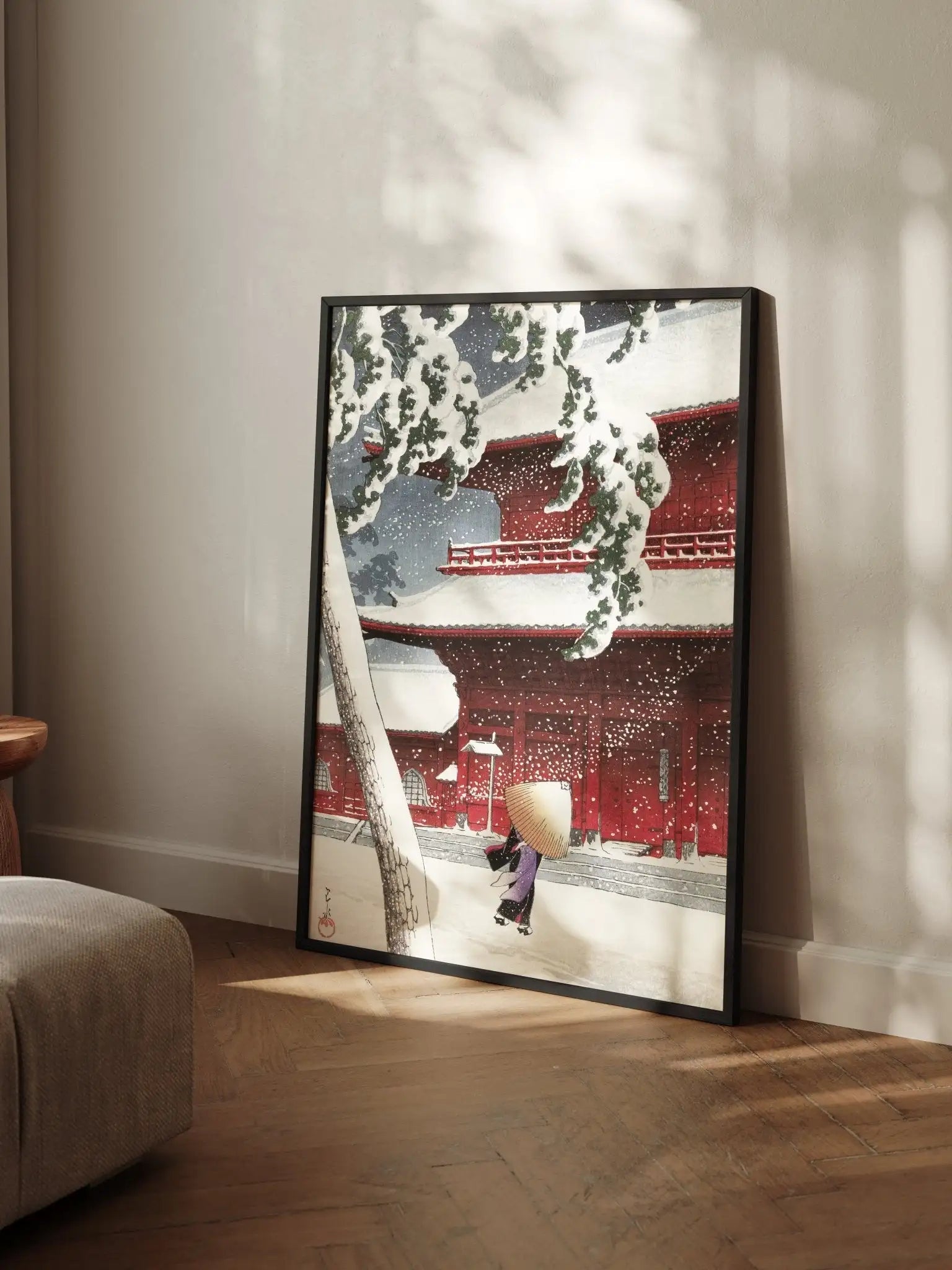 Schnee am Zojoji - Schrein in Shiba - Gerahmte Eleganz - HINORI