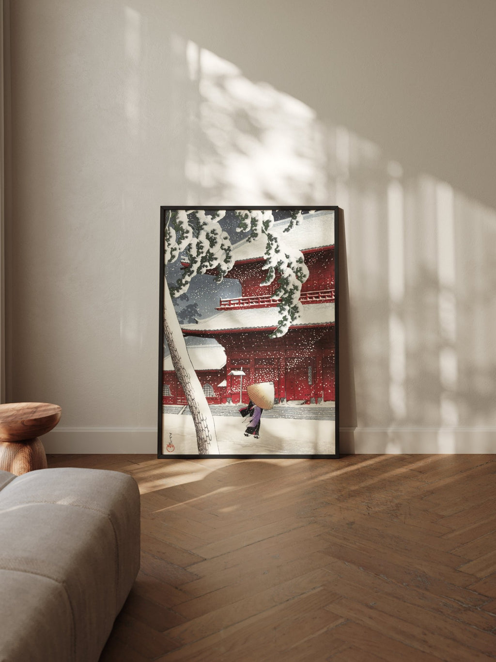 Schnee am Zojoji - Schrein in Shiba - Gerahmte Eleganz - HINORI