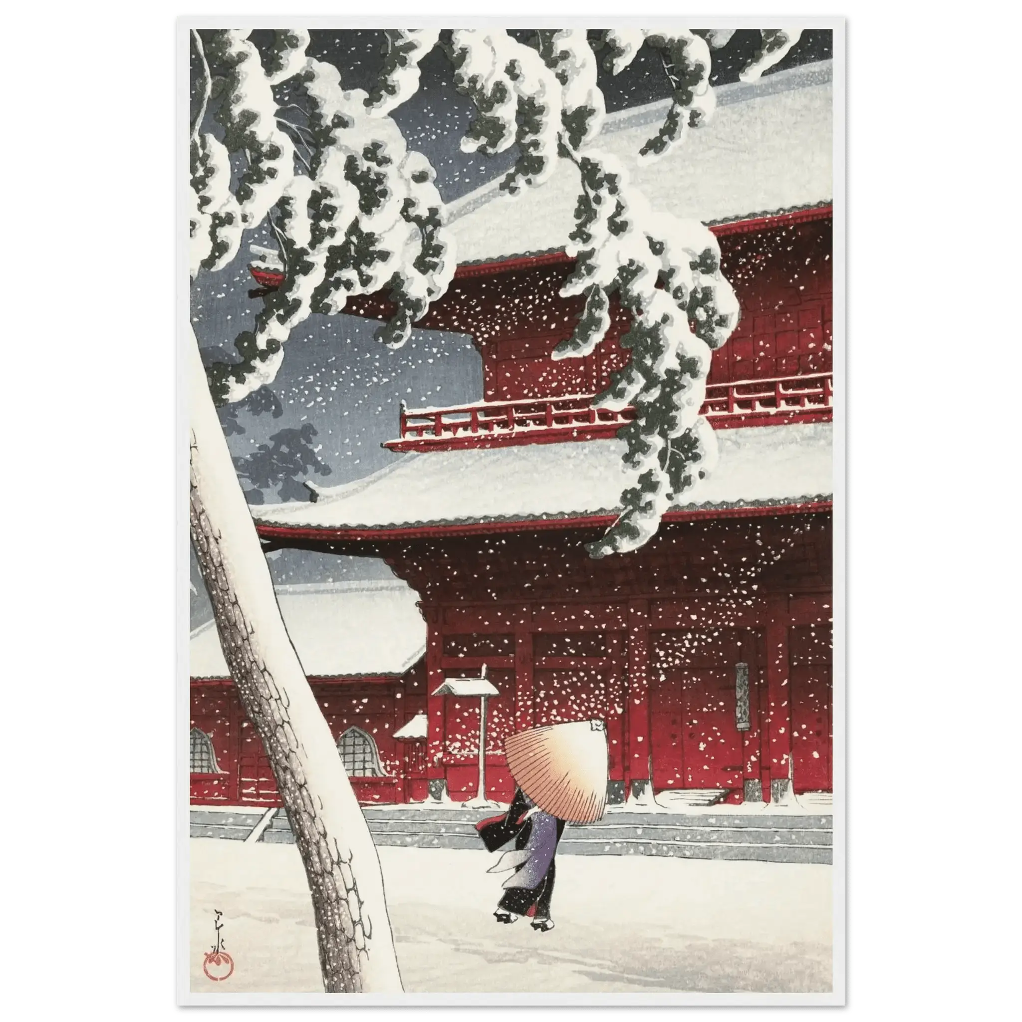 Schnee am Zojoji - Schrein in Shiba - Gerahmte Eleganz - HINORI