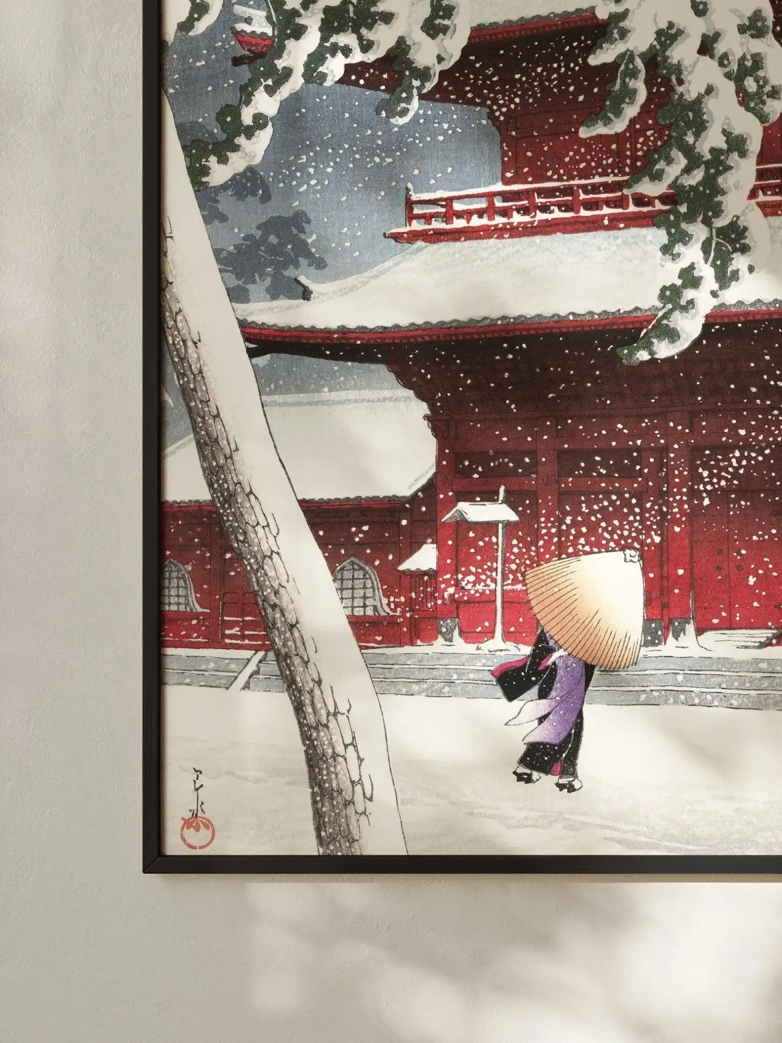 Schnee am Zojoji - Schrein in Shiba - Gerahmte Eleganz - HINORI