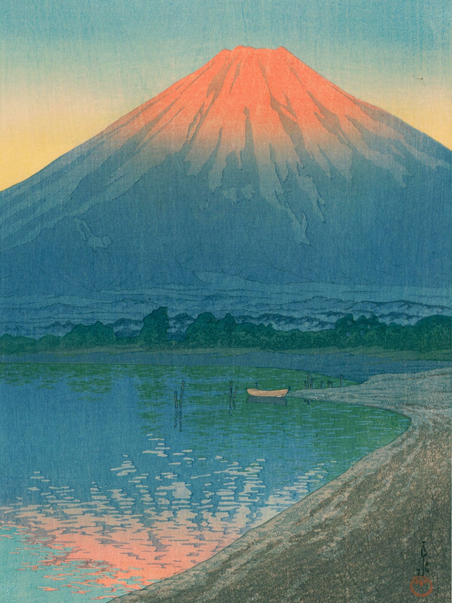 Tagesanbruch am Yamanaka - See - Gerahmte Eleganz - HINORI