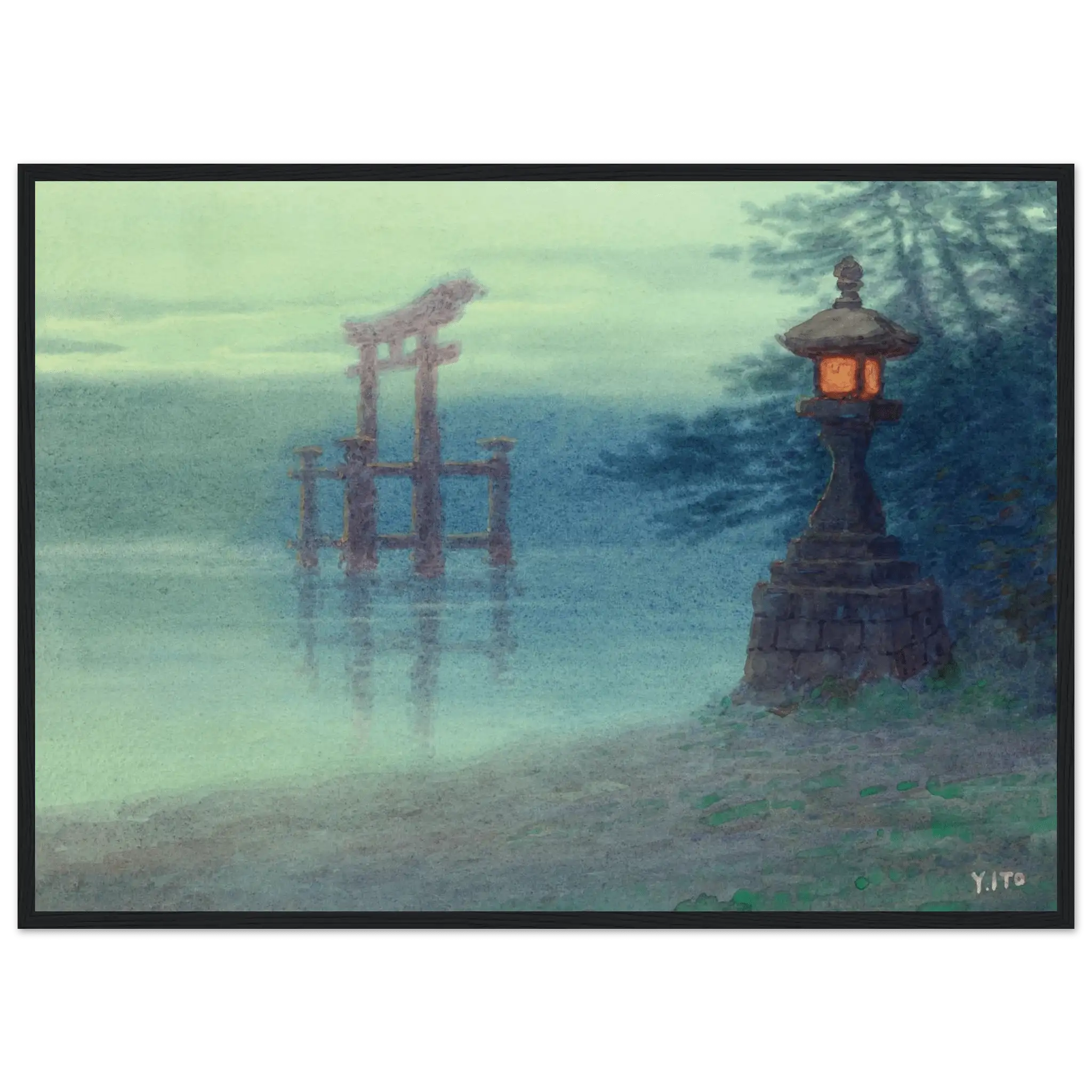 Torii im Nebel - Gerahmte Eleganz - HINORI