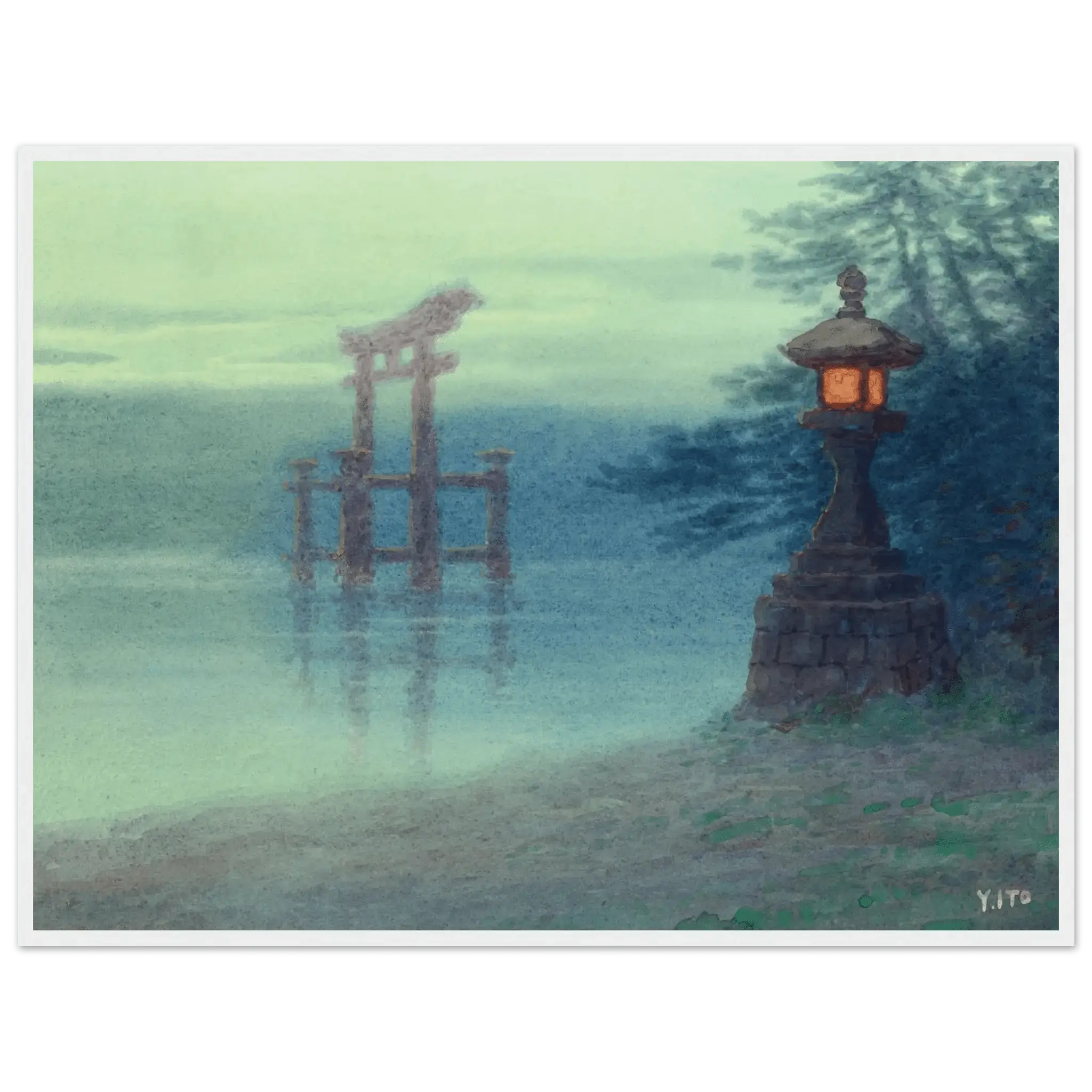 Torii im Nebel - Gerahmte Eleganz - HINORI