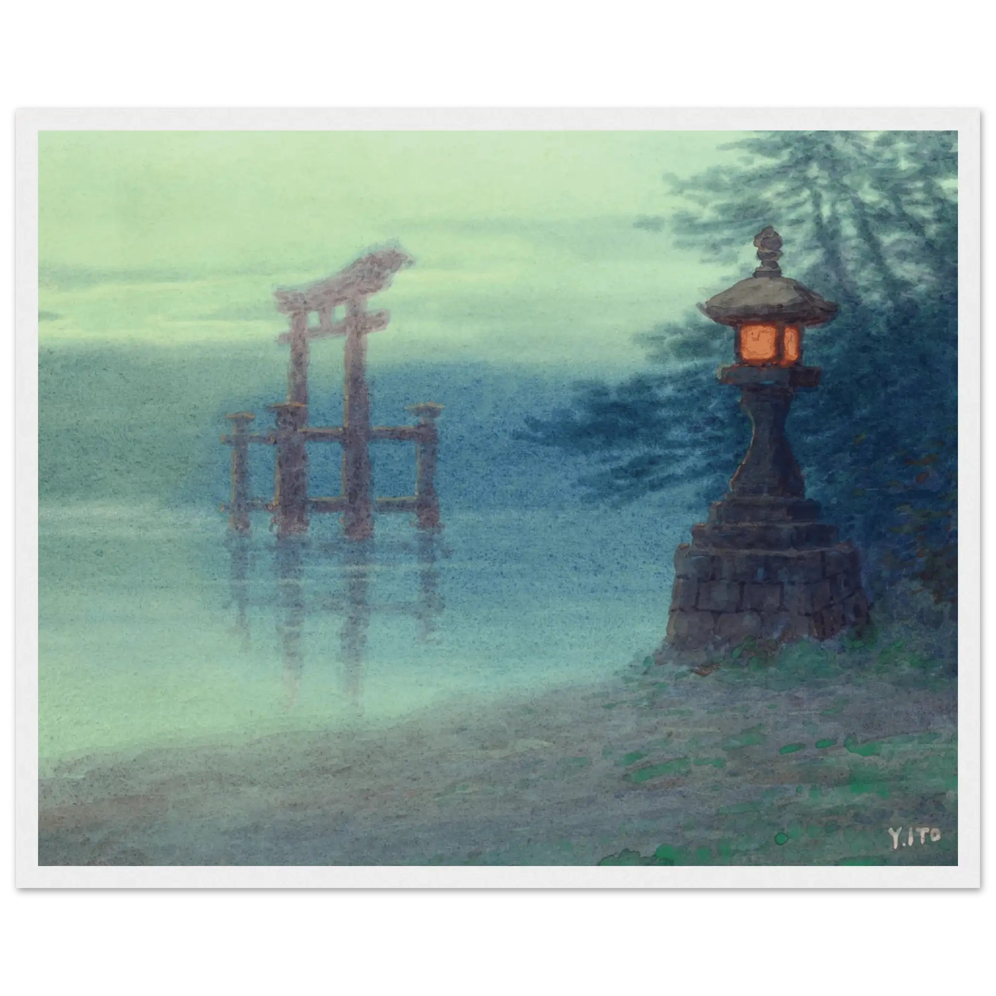 Torii im Nebel - Gerahmte Eleganz - HINORI