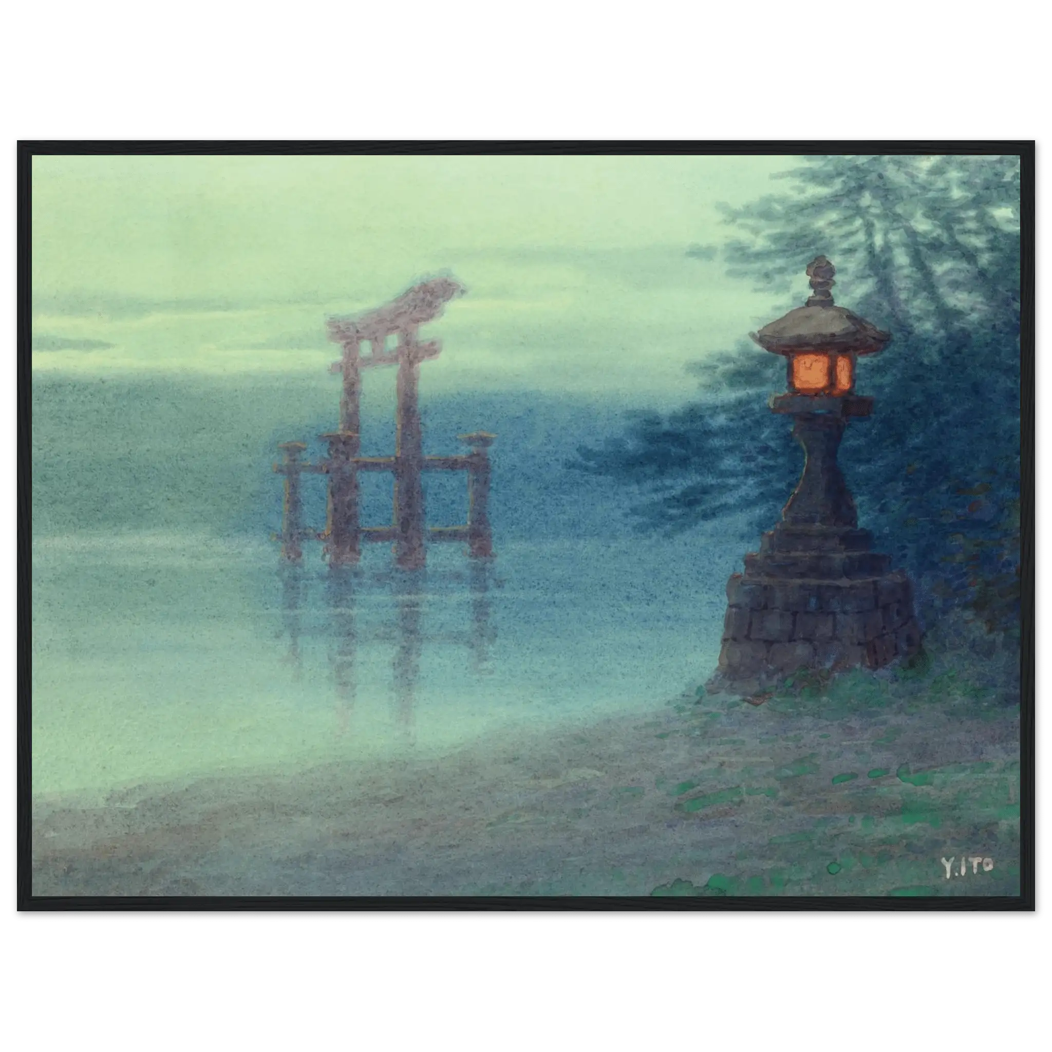 Torii im Nebel - Gerahmte Eleganz - HINORI