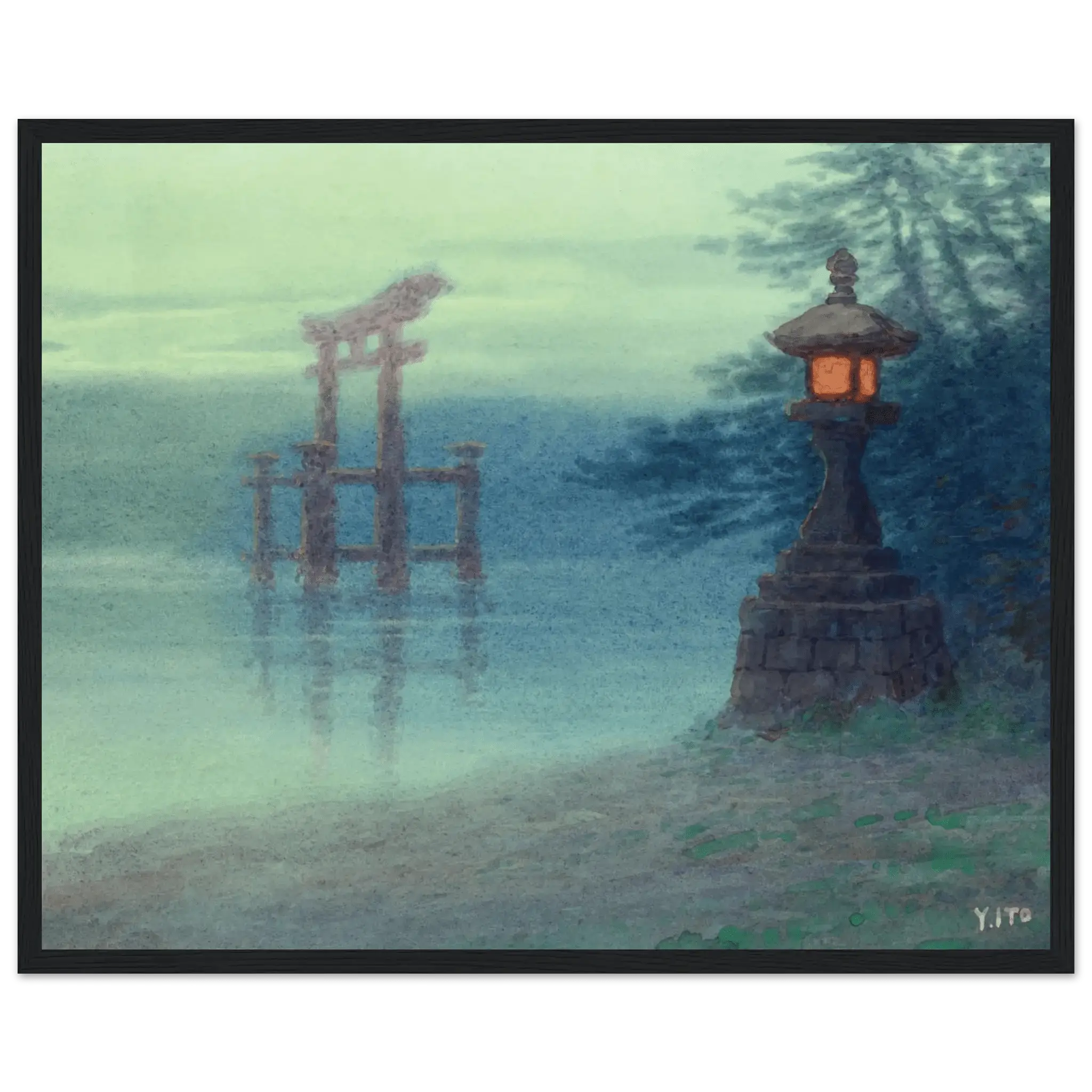 Torii im Nebel - Gerahmte Eleganz - HINORI