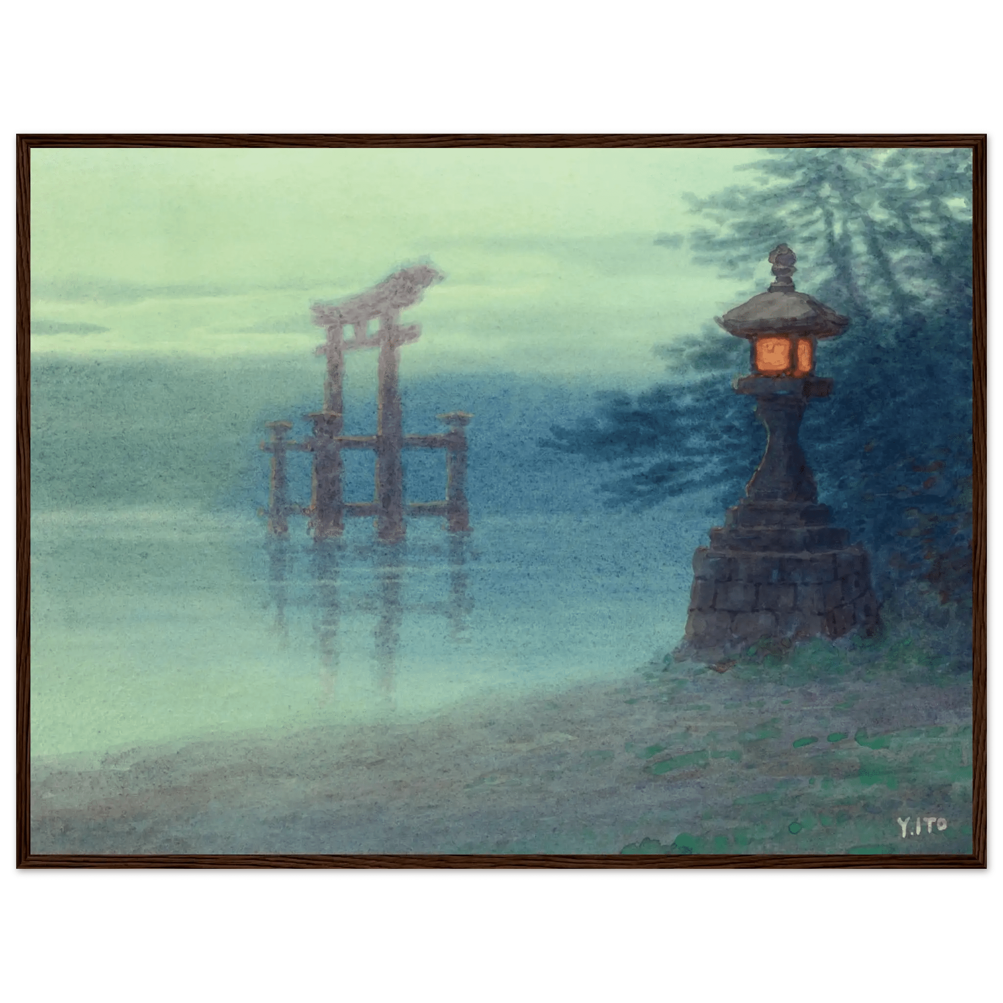 Torii im Nebel - Gerahmte Eleganz - HINORI