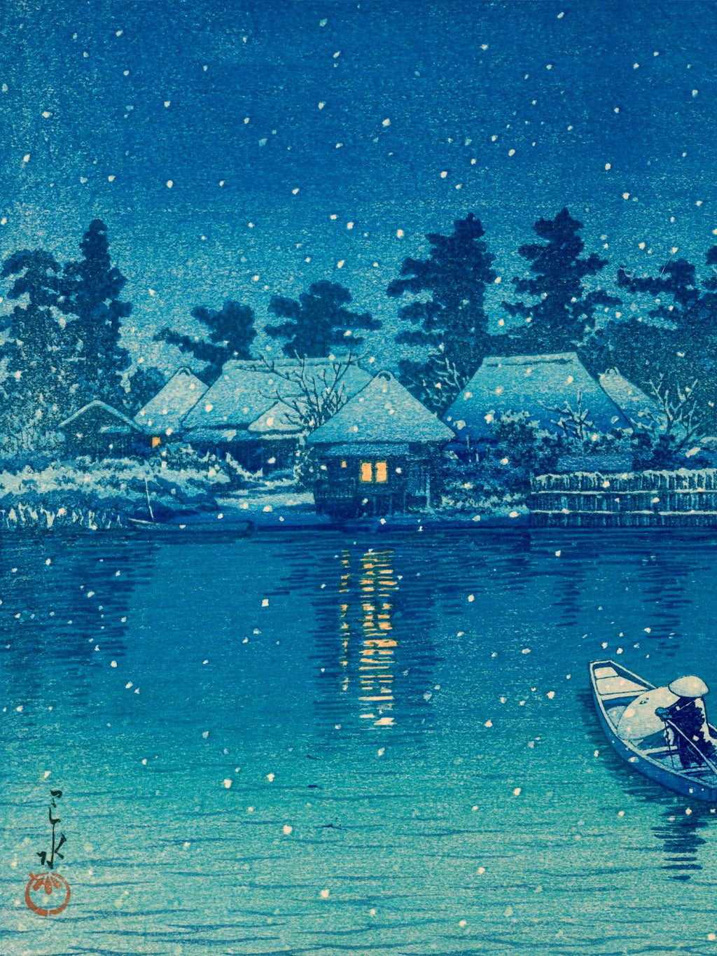 Ushibori im Schnee - Gerahmte Eleganz - HINORI